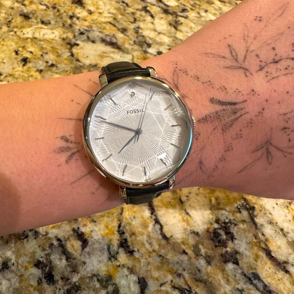 Fossil Incandesa Black Leather Strap Diamond Accent ES3865 Womens Watch